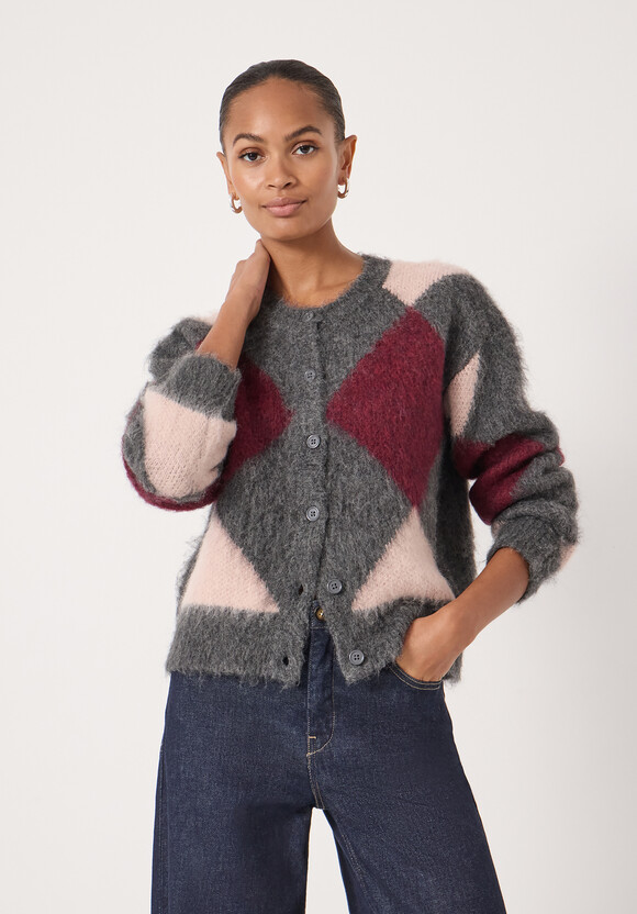 Brushed Argyle Alpaca Blend Cardigan