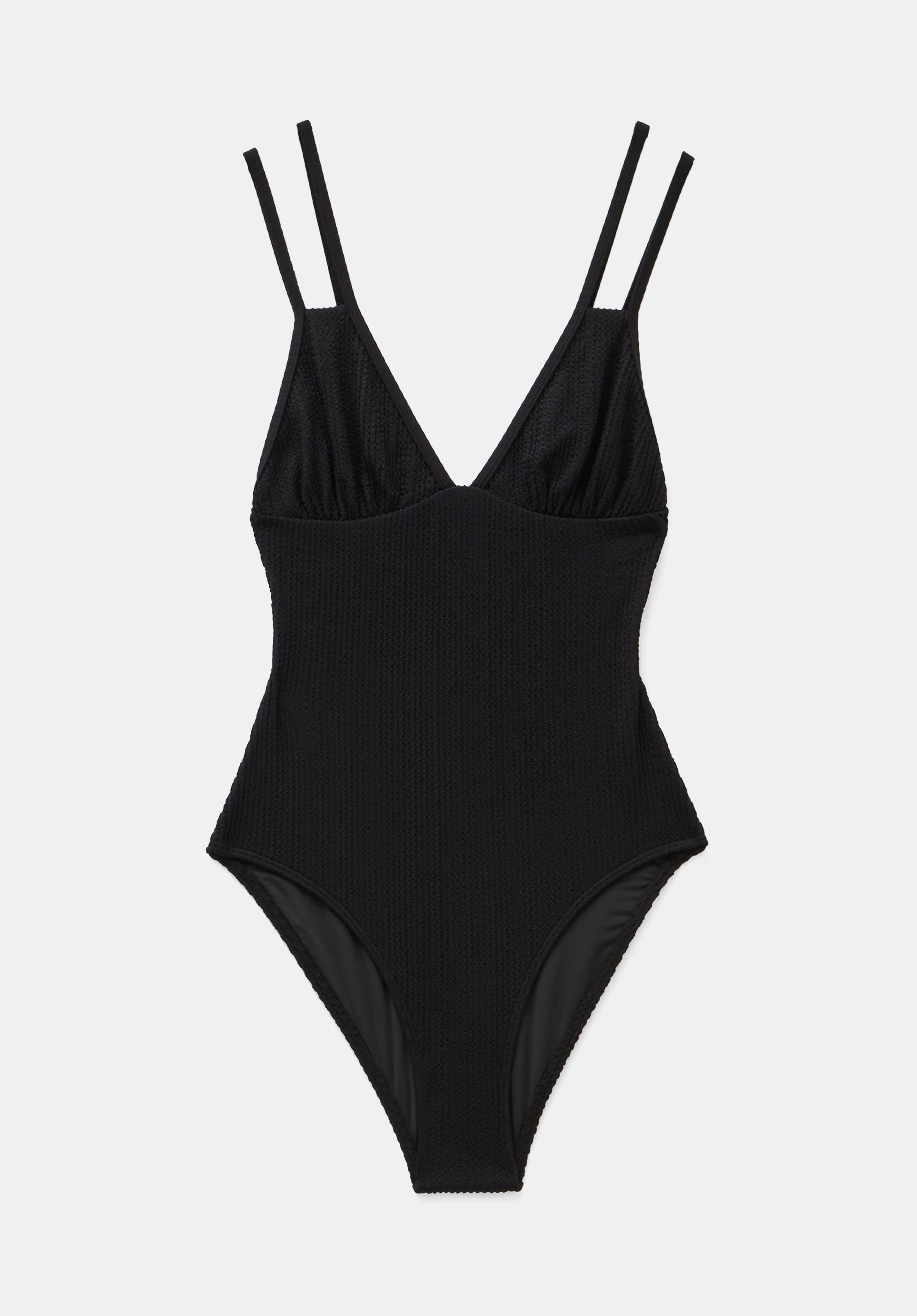 ★SURFEA★ RIBBED SQUARE NECK SWIMSUITBLACK Women's Aquashape Black Moderate Square Neck One Piece