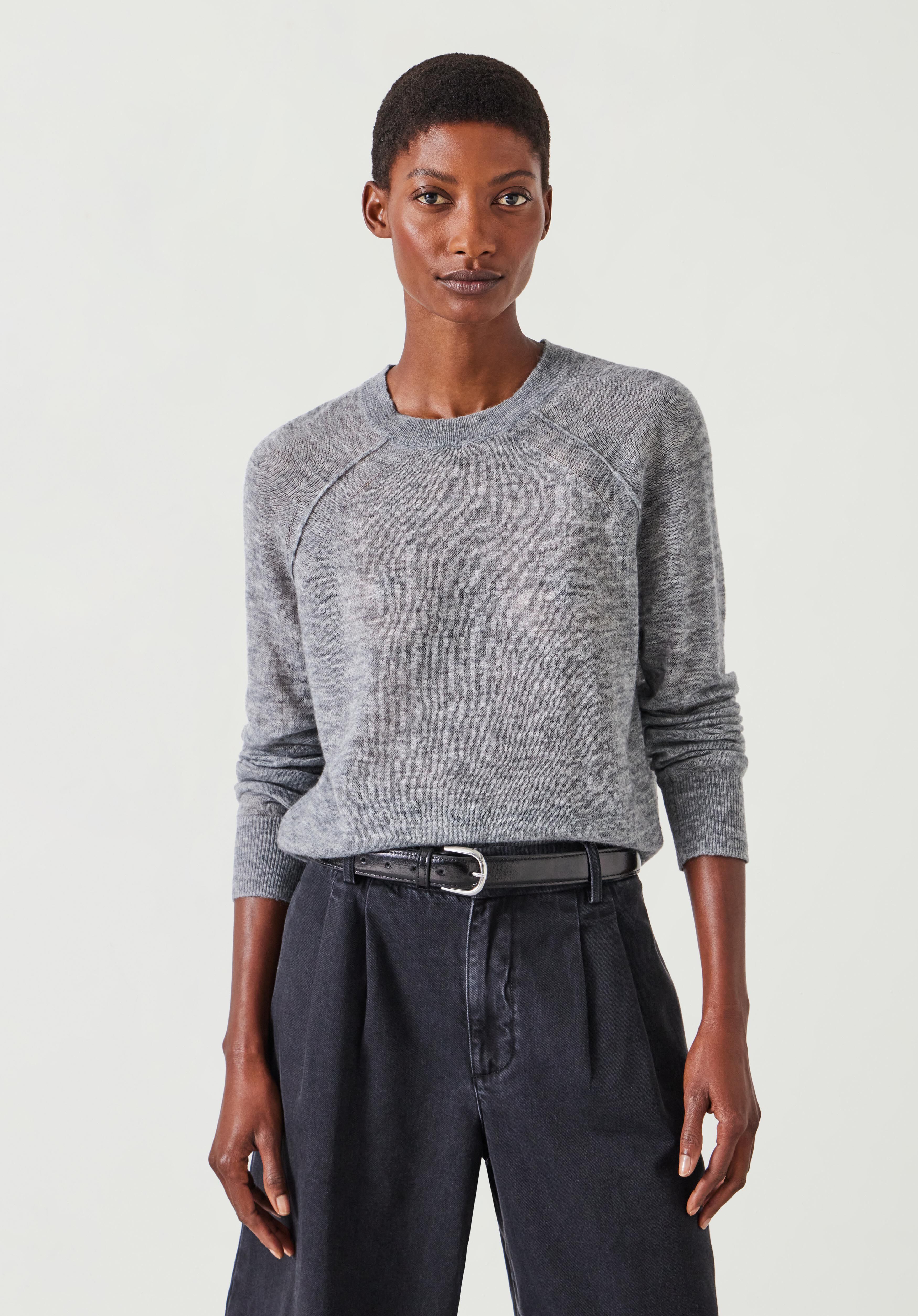 Elsie Gauzy Wool Blend Crew Jumper Mid Grey Marl hush