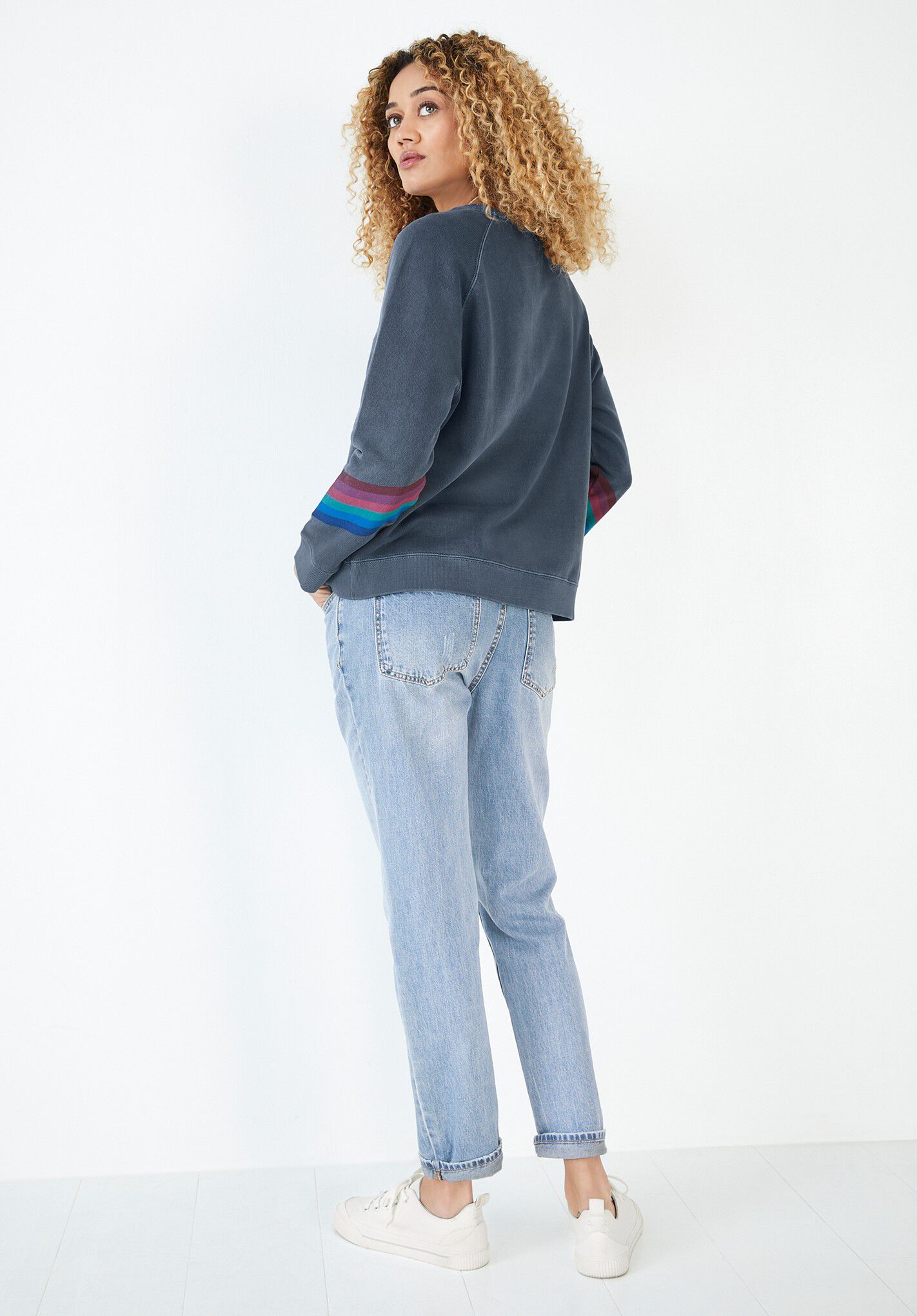Navy faux store fur nahla slipper