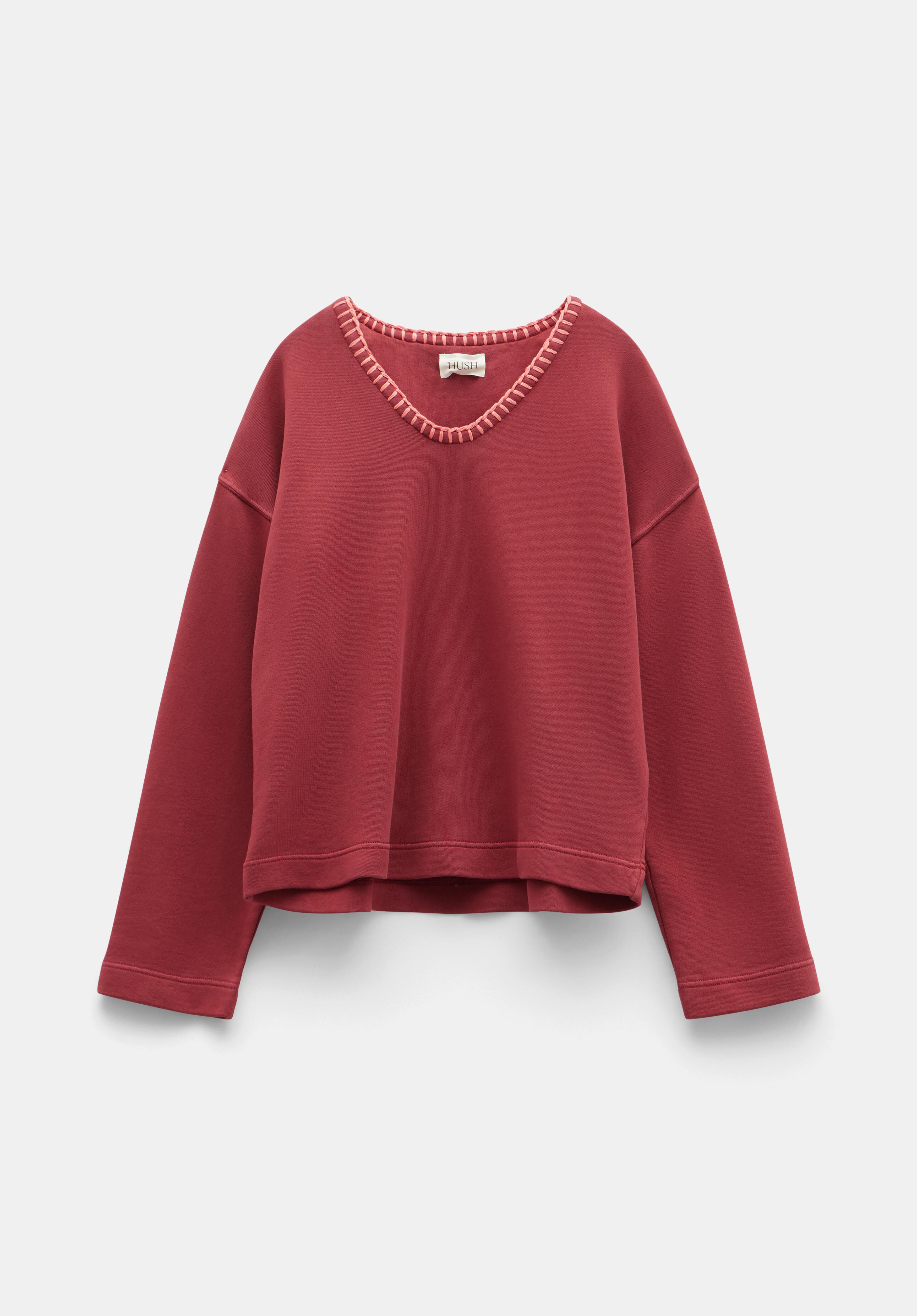 Ellison Contrast Stitch Sweatshirt | Rose Red | hush