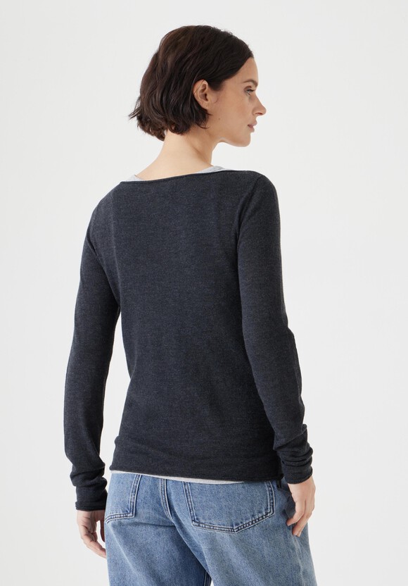 Fine Knit Slash Neck Seam Detail Top