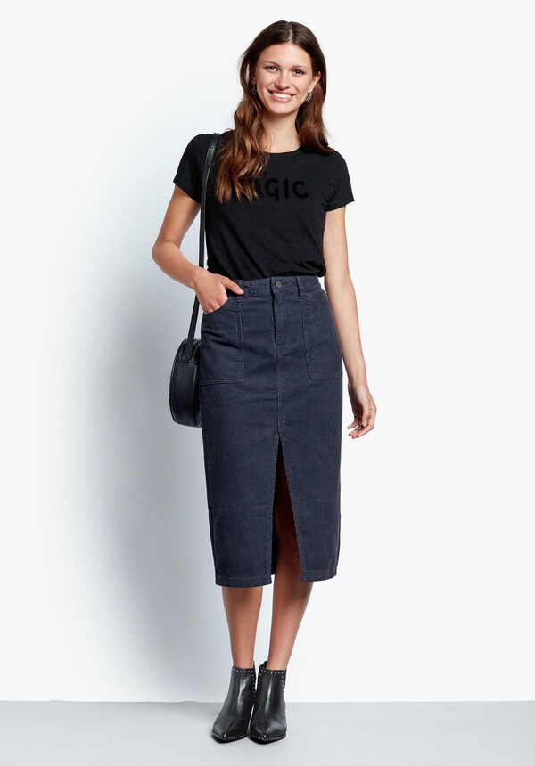 Cord Split Front Skirt