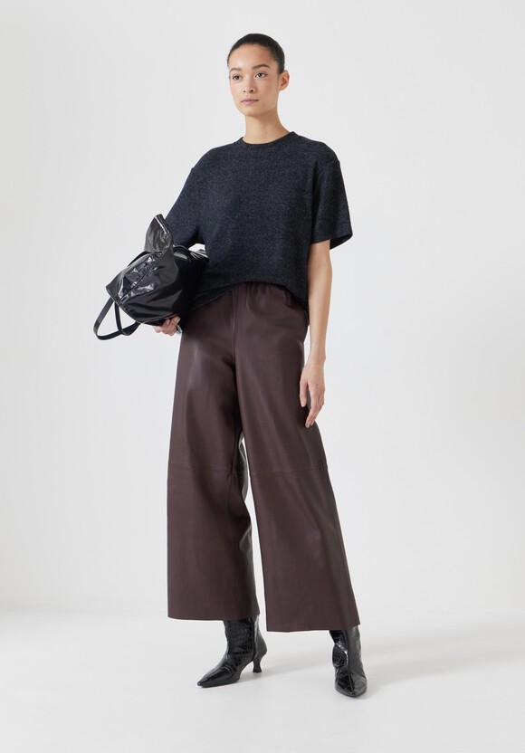 Leather Cropped Wide Leg Trousers