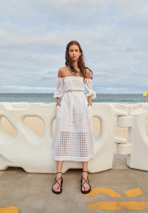 Broderie Off Shoulder Midi Dress