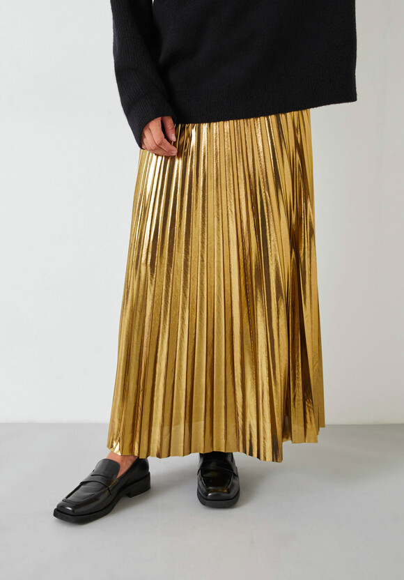 Star Shine Gold Pleated Midi Skirt