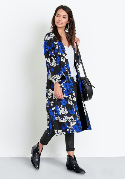 Piped Printed Kimono | Satin Dressing Gown Blue Blossom |