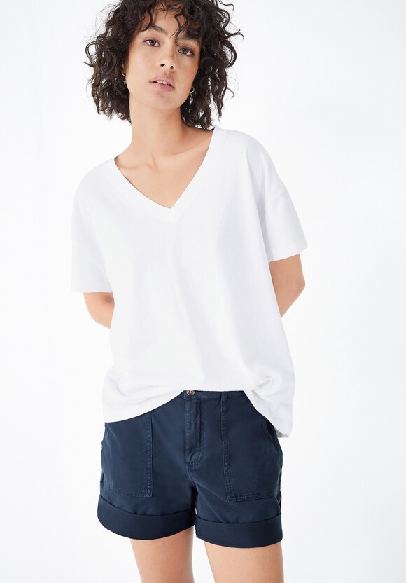 Linen Blend Deep V T-Shirt