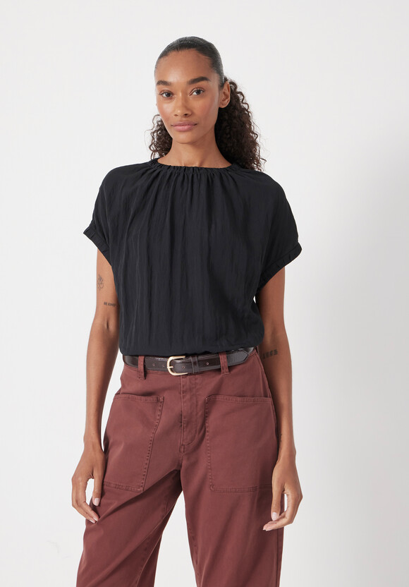Gathered Crew Neck Short Sleeve Top