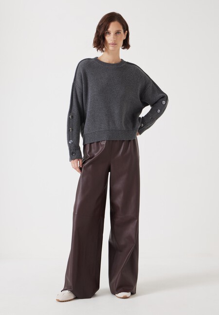Popper Sleeve Crew Knitted Jumper