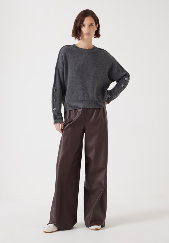 Popper Sleeve Crew Knitted Jumper