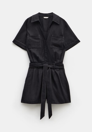 Fran Contrast Stitch Linen Playsuit