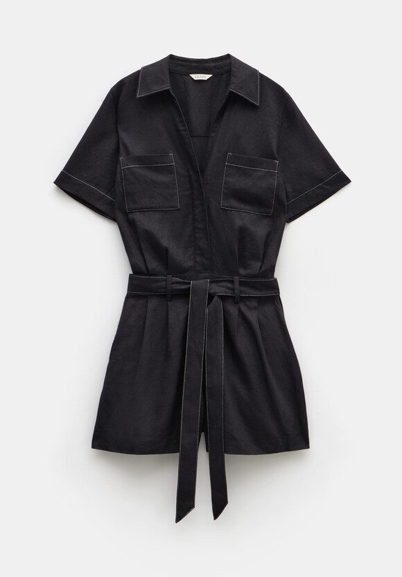 Fran Contrast Stitch Linen Playsuit