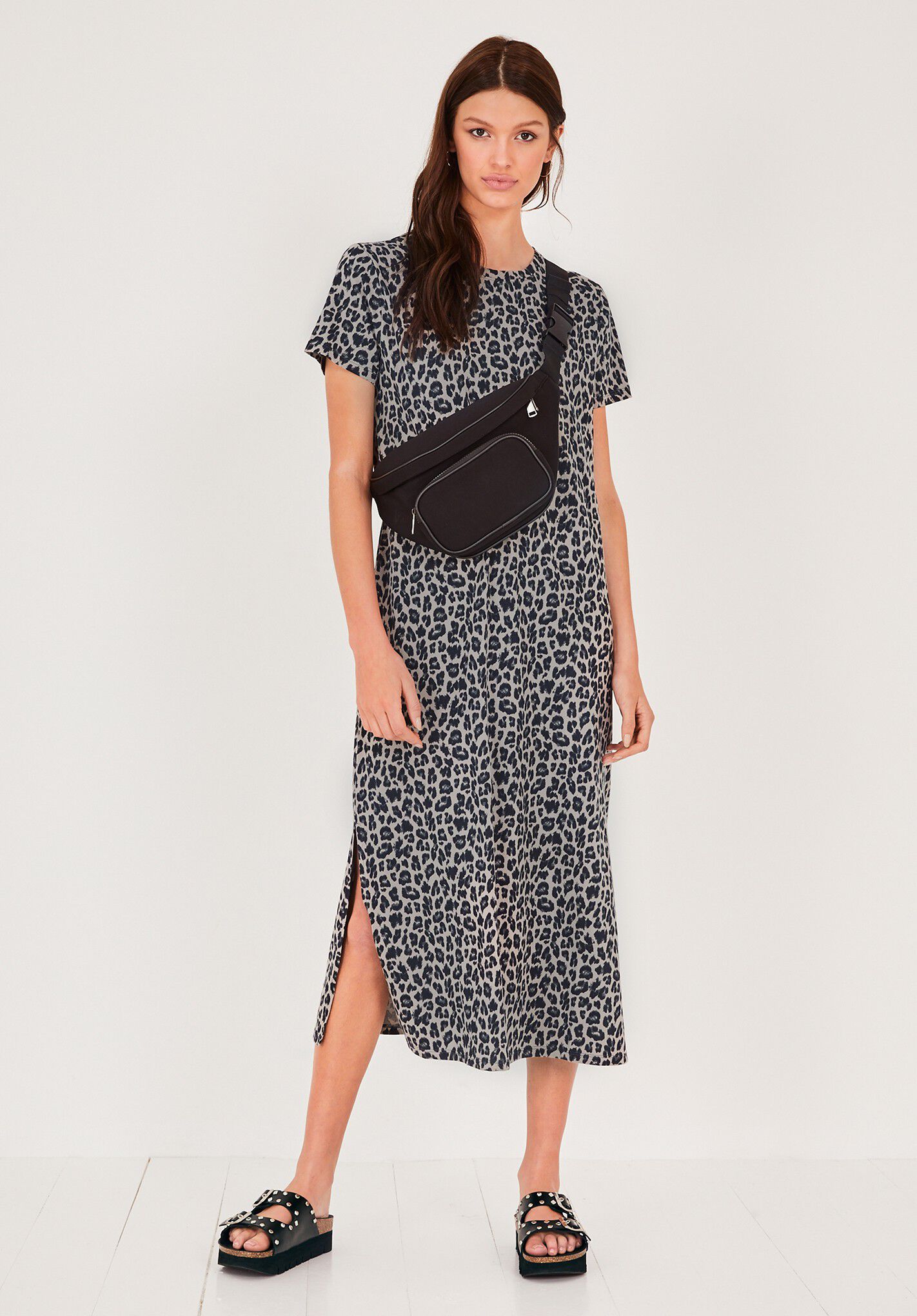 Jamie Midi Dress | Leopard Grey | hush