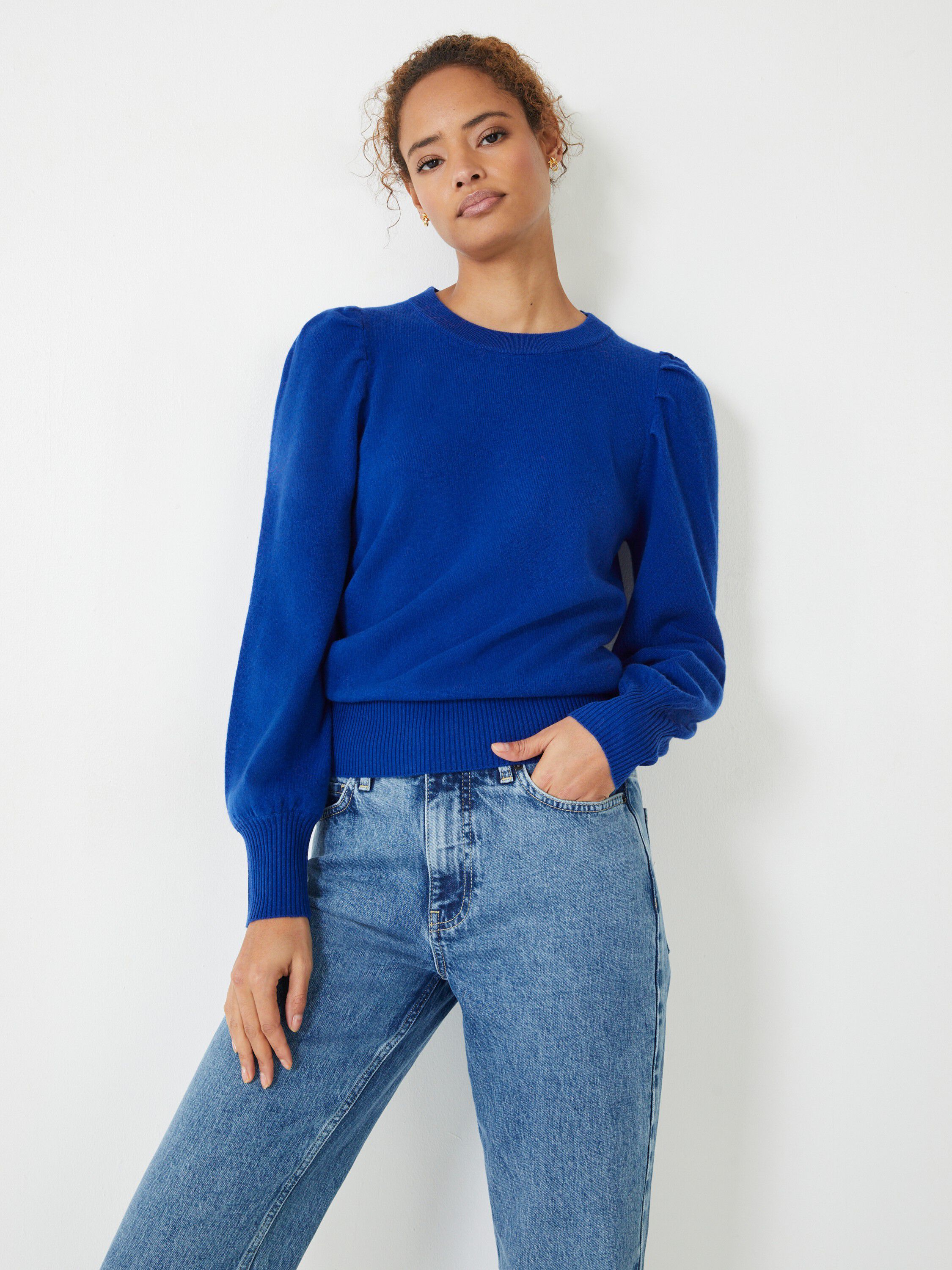 Lilah Sleeve Detail Knitted Jumper Bright Blue hush