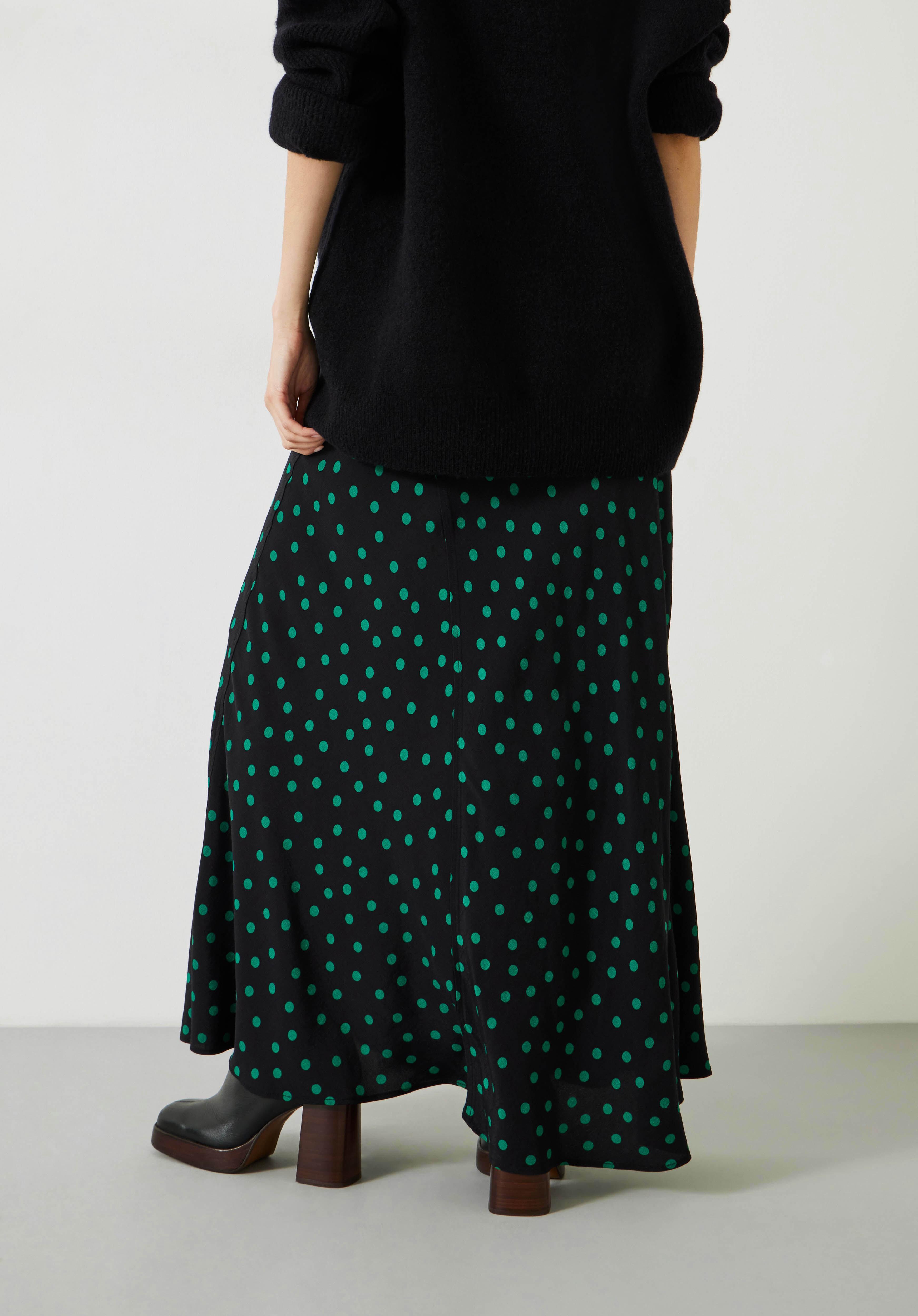 Green polka shop dot maxi skirt