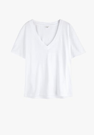 Linen Blend Deep V T-Shirt