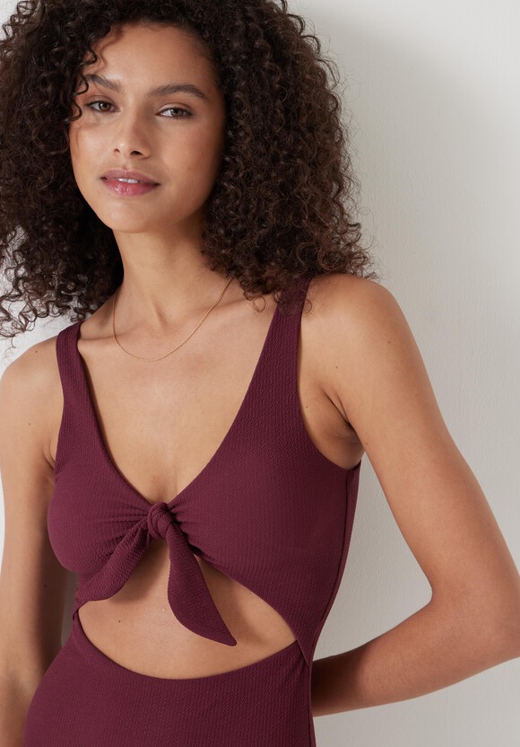 Tie Front Texture Swimsuit