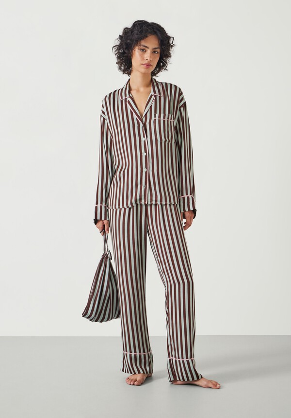Angelina Satin Modal Stripe Pyjama Set