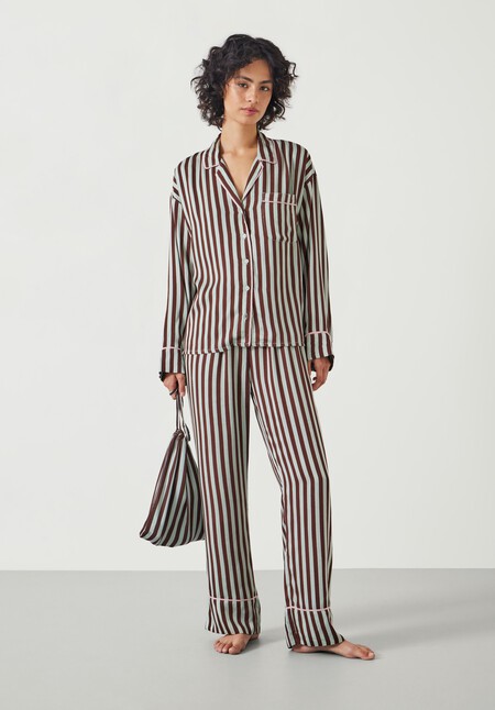 Angelina Satin Modal Stripe Pyjama Set