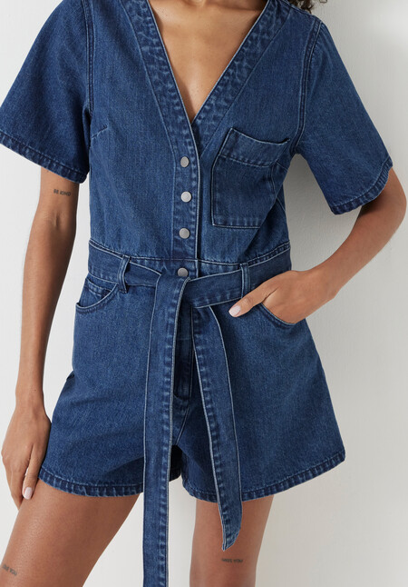 V Neck Denim Playsuit