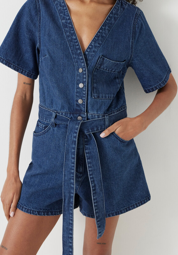 V Neck Denim Playsuit