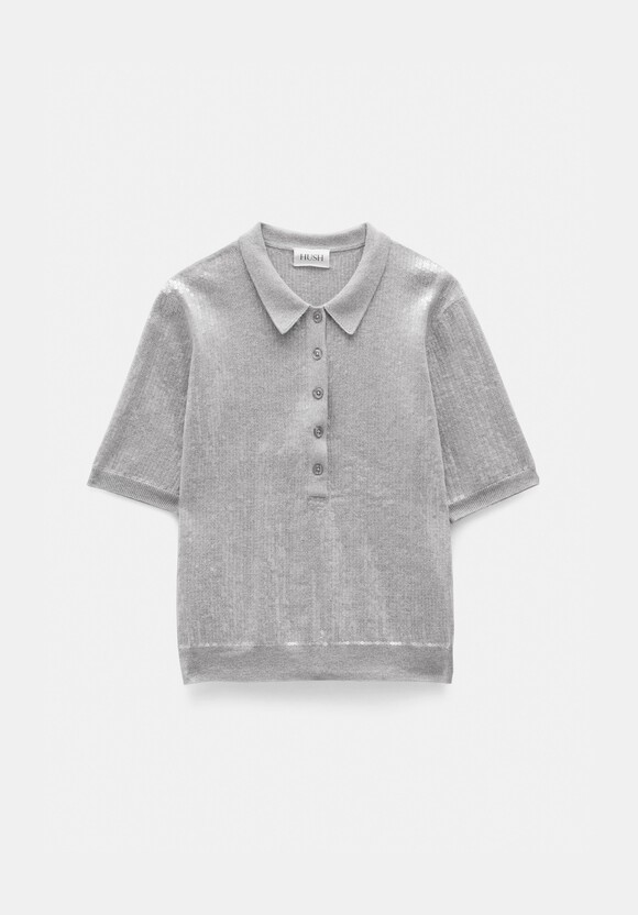 Clear Sequin Knitted Polo Top