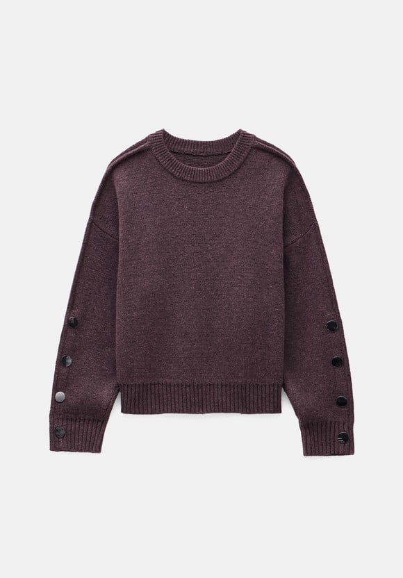 Popper Sleeve Crew Knitted Jumper