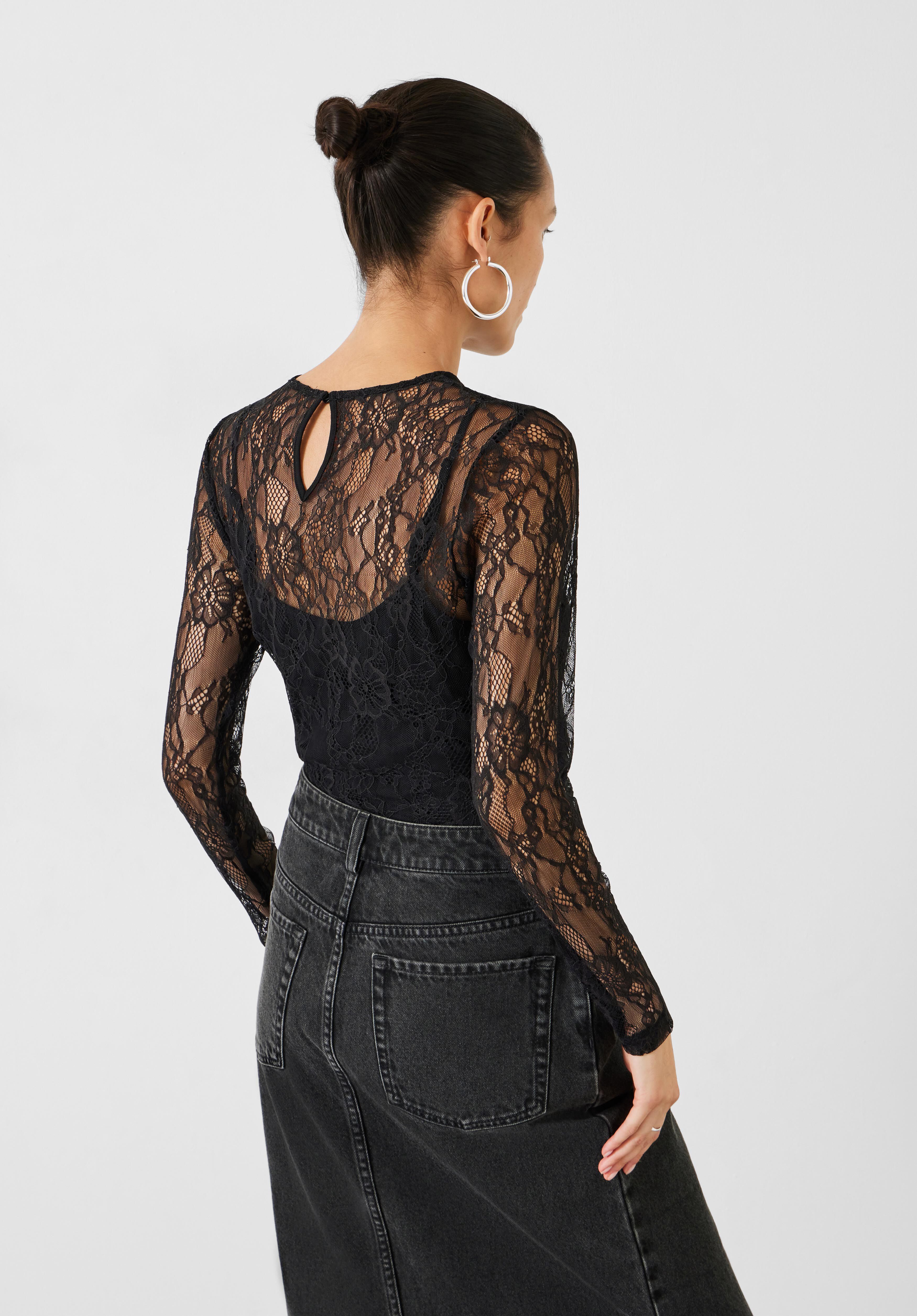 Devlin Lace Long Sleeve Top | Black | hush