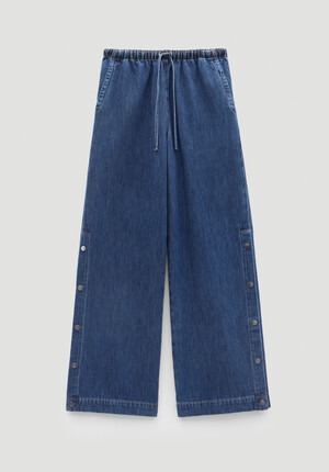 Harri Popper Detail Wide Leg Jeans