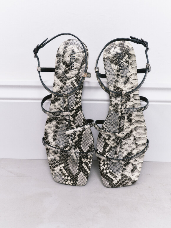 Leather Strappy Low Heel Sandals