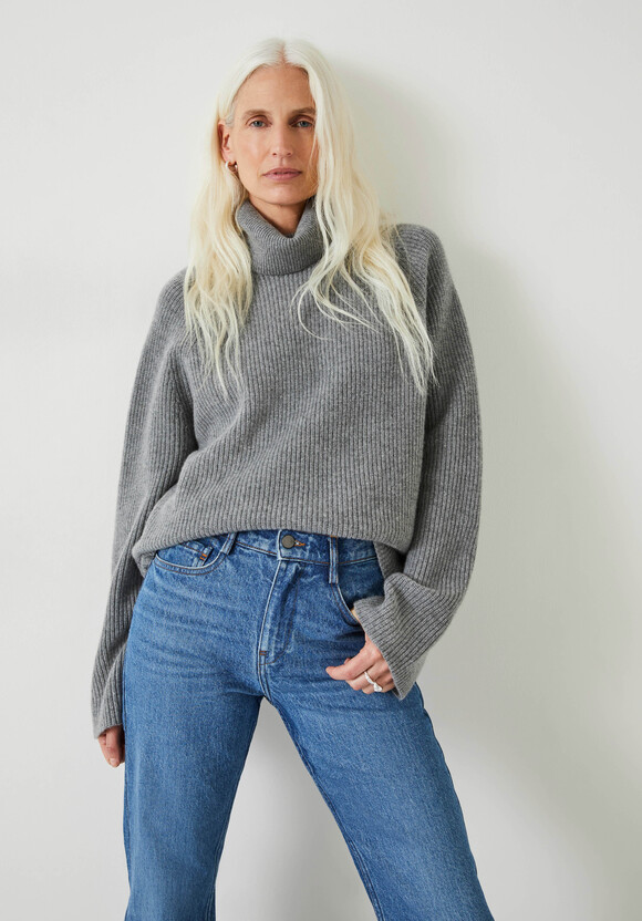 Raia Ribbed Cashmere Roll Neck Jumper