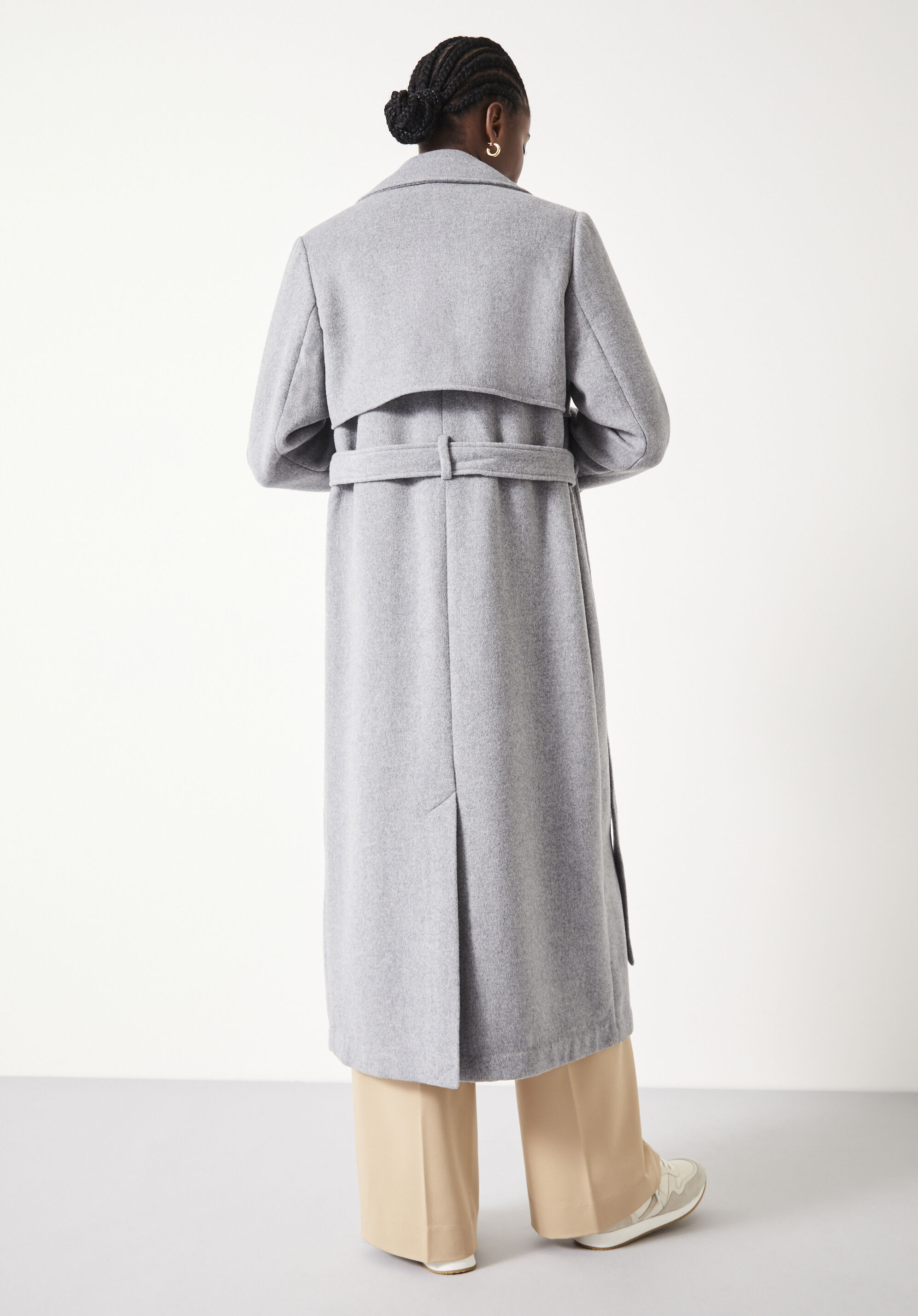Grey wool 2024 belted coat womens