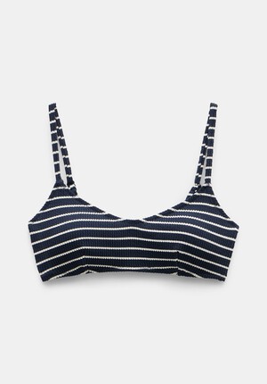 Harper High Waisted Stripe Rib Bikini Bottoms | Navy/White Stripe | hush