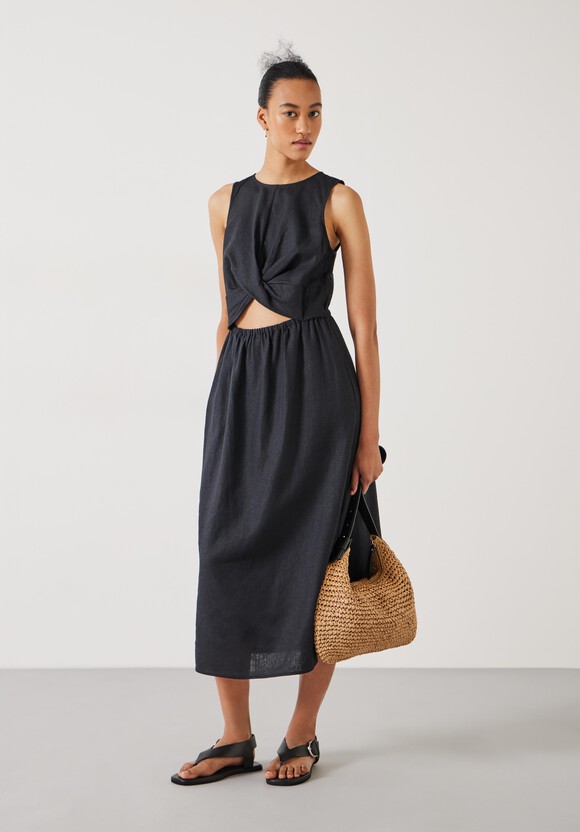 Maggie Twist Front Linen Midi Dress