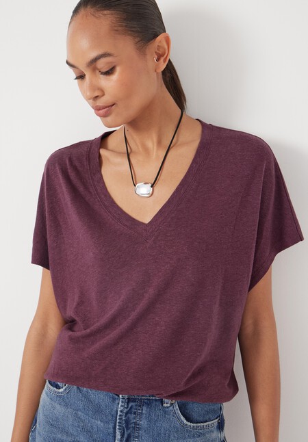 Rosalia Linen Blend V Neck T-Shirt