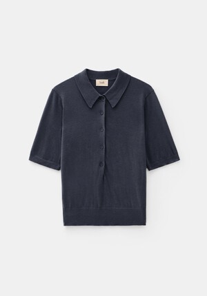 Fine Knit Short Sleeve Polo Top