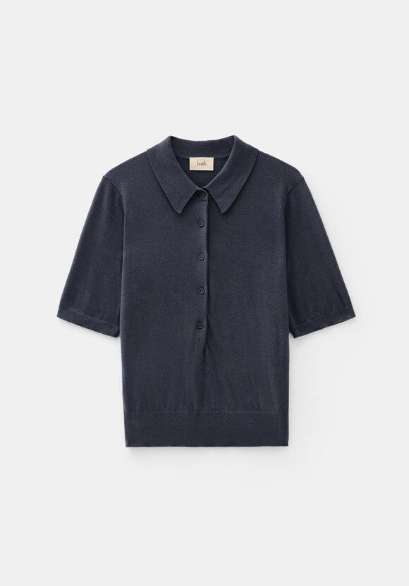 Fine Knit Short Sleeve Polo Top