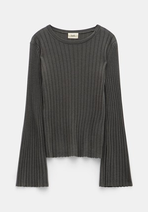 Zelda Fluted Sleeve Rib Wool Blend Jumper