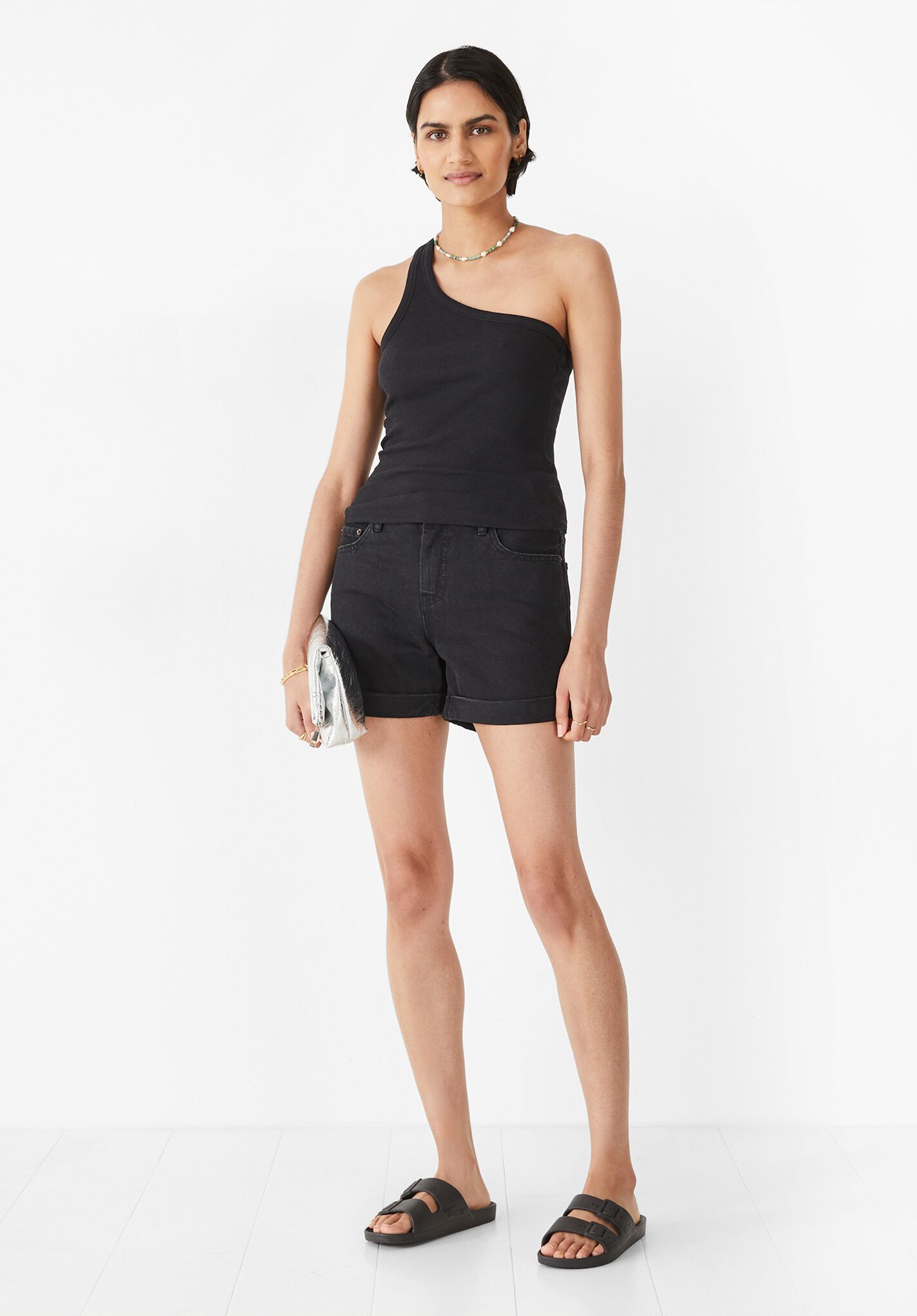 Black one shoulder vest top discount