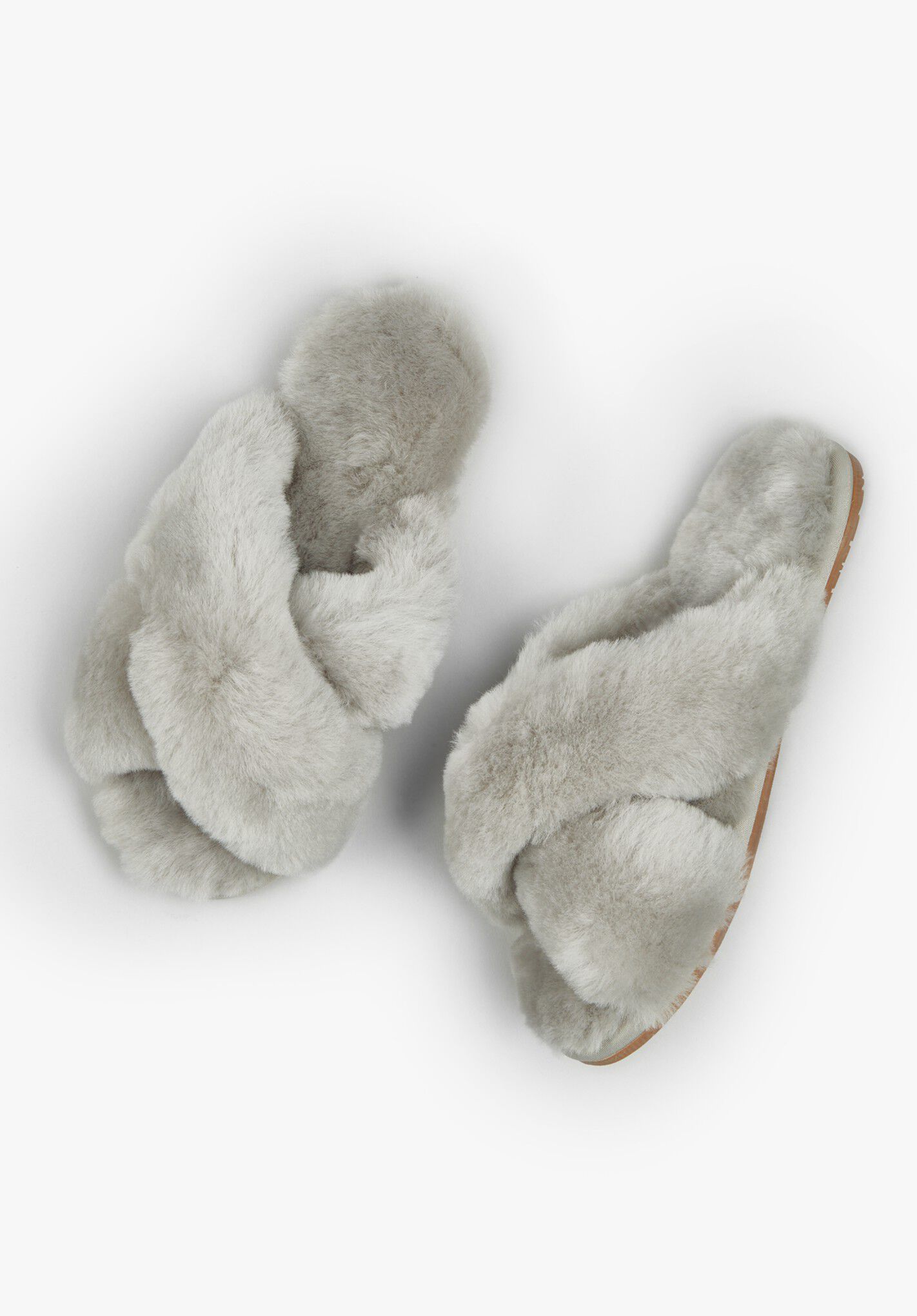 Grey fluffy discount cross strap slippers