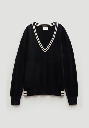 Merino Wool V Neck Stripe Jumper