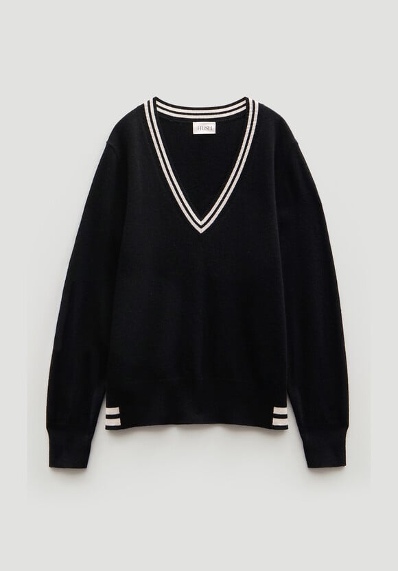 Merino Wool V Neck Stripe Jumper