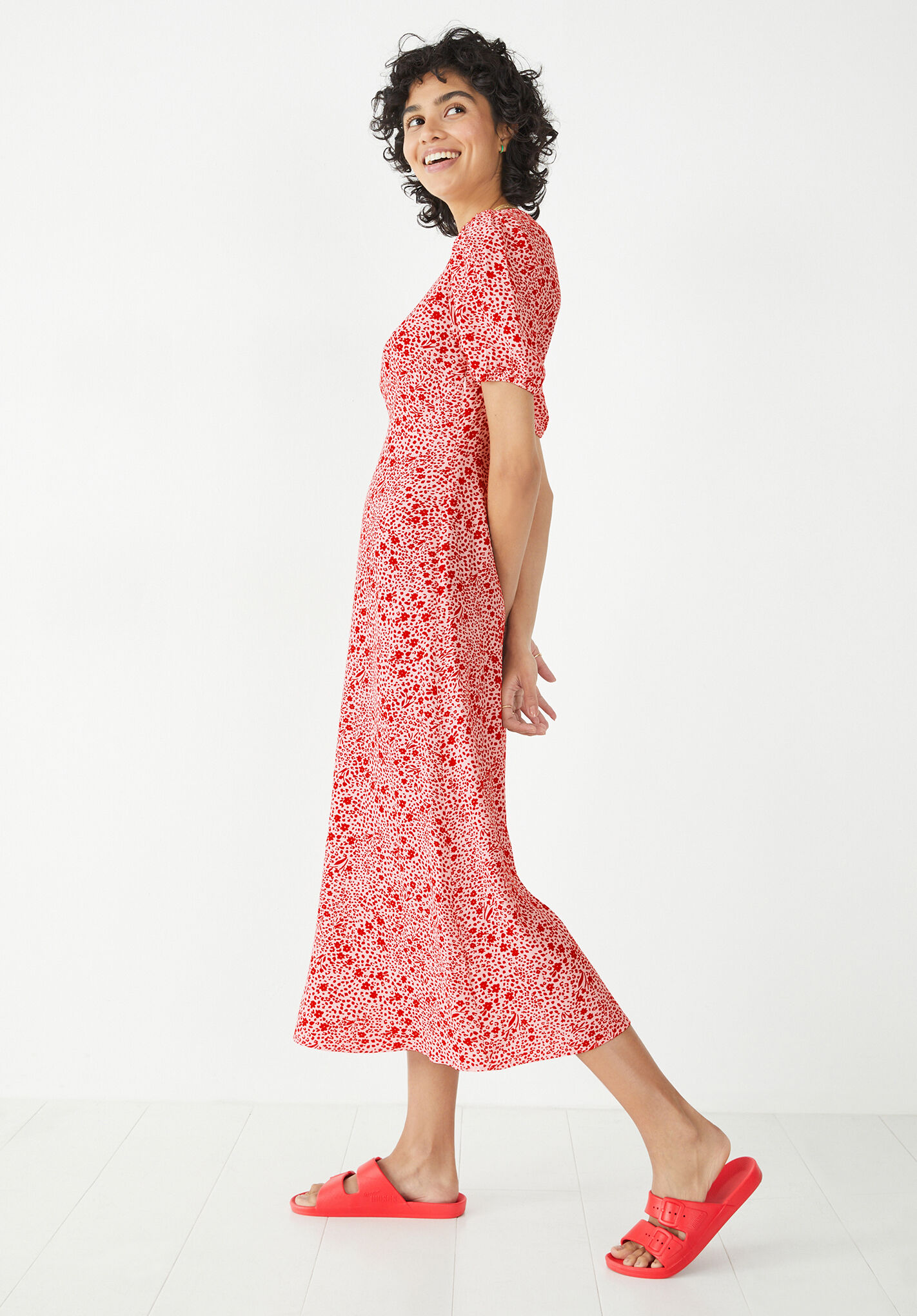 Juliette Midi Tea Dress Mini Floral Leopard Red hush