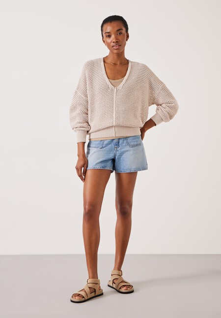 Poppy Open Stitch V Neck Cotton Jumper