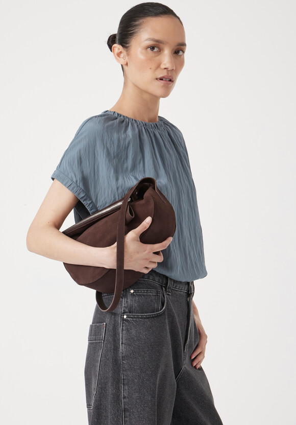 Zippy Crescent Leather Crossbody Bag