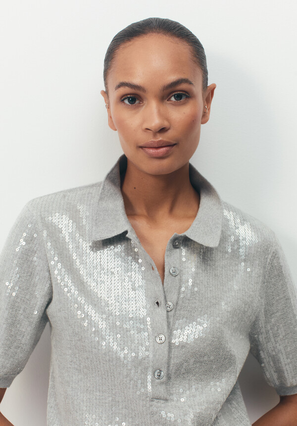 Clear Sequin Knitted Polo Top