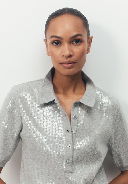 Clear Sequin Knitted Polo Top