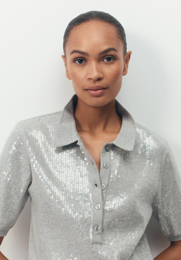 Clear Sequin Knitted Polo Top
