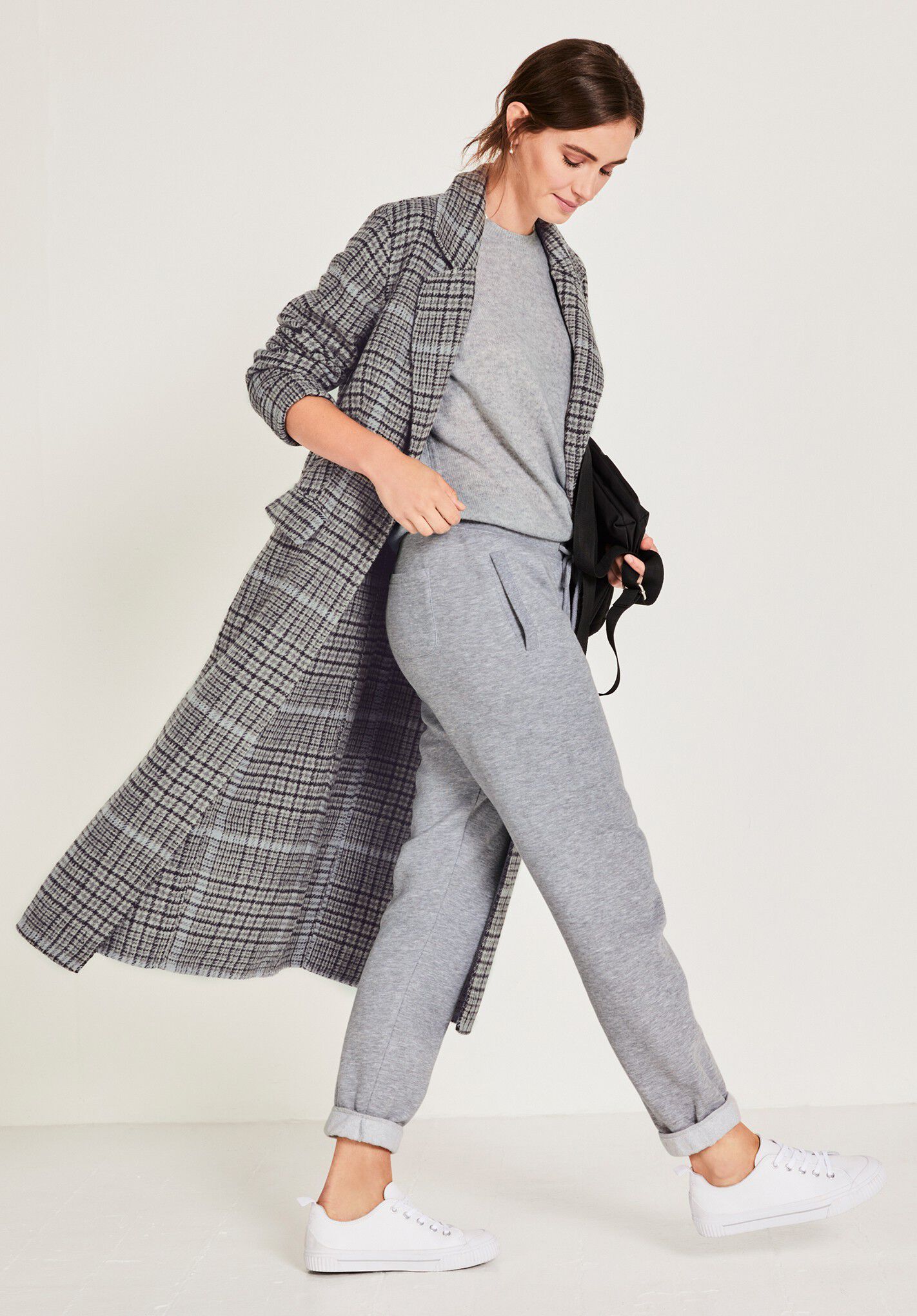 womens grey check coat